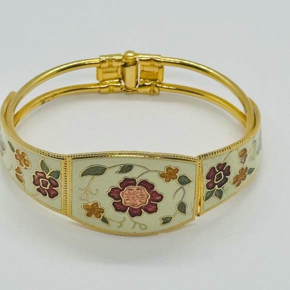 0119 Floral Cloisonné  Bracelet in Cream and Multicolor. - Picture 10 of 11